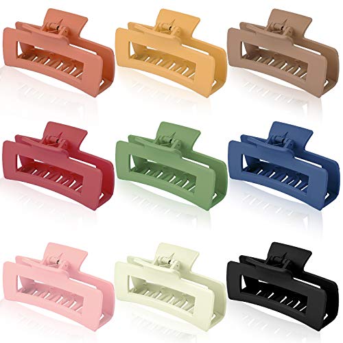 Rectangle Hair Claw Clips 4.1 Inch Large Claw Hair Clips for Women Nonslip Strong Hold Jaw Clamp Matte Barrette French Design Hair Styling Accessories for Thin/Thick Hair, 9 Color Available