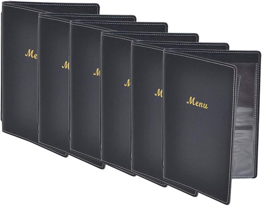 Leatherette Style Black Menu Brochure Display Leaflet Cards Tableware Menu Cover Pack of 6 (A5)