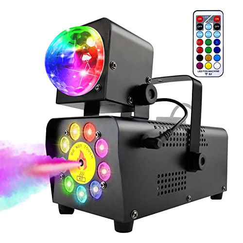 Máquina de humo de 500 W con mando a distancia y luces LED, máquina de niebla, 12 colores, para fiestas, fiestas de familia, salón de baile, bar, banquete, boda