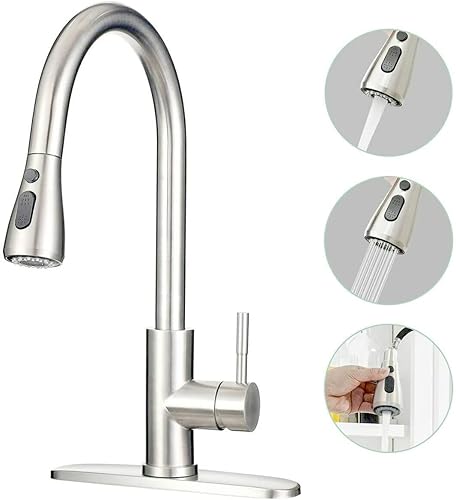 Miniatura 2 de ZOEVEES Grifo para fregadero de cocina grifo de cocina de una sola manija de níquel cepillado de arco alto grifo de cocina grifo de cocina de acero