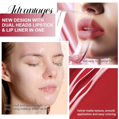 Image of evpct Brick Red Liquid Lipstick Lip Liner 2in1 for Long-lasting Lip Makeup