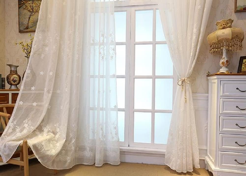 HooHero White 100 Wide Beautiful Kids Nursery Sheer Curtains Bedroom Home Decoration Simple Match Style Embroidery Curtians Voile Panel