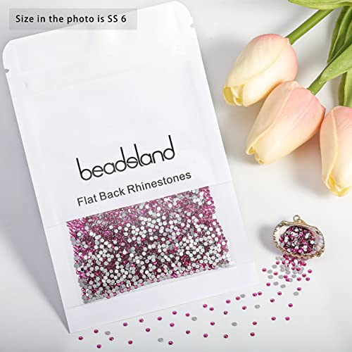 Image of Beadsland 2880pcs Flat Back Crystal Rhinestones Round Gems for Nail Art and Craft Glue Fix, Fuchsia,SS6,1.9-2.1mm | Flatback Glass Gems, 1.9-2.1mm, for Nail Art Craft, Glue Fix