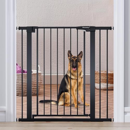 COMOMY 36" Extra Tall Baby Gate for Stairs and Doorways — top-down angle highlighting key features
