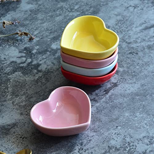 Gaolinci Heart-Shaped Multipurpose Ceramic Sauce Dish Seasoning Dishes Sushi Dipping Bowl Appetizer Plates Serving Dish Saucers Bowl(Set Of 6), Multiple Colour #TOP2