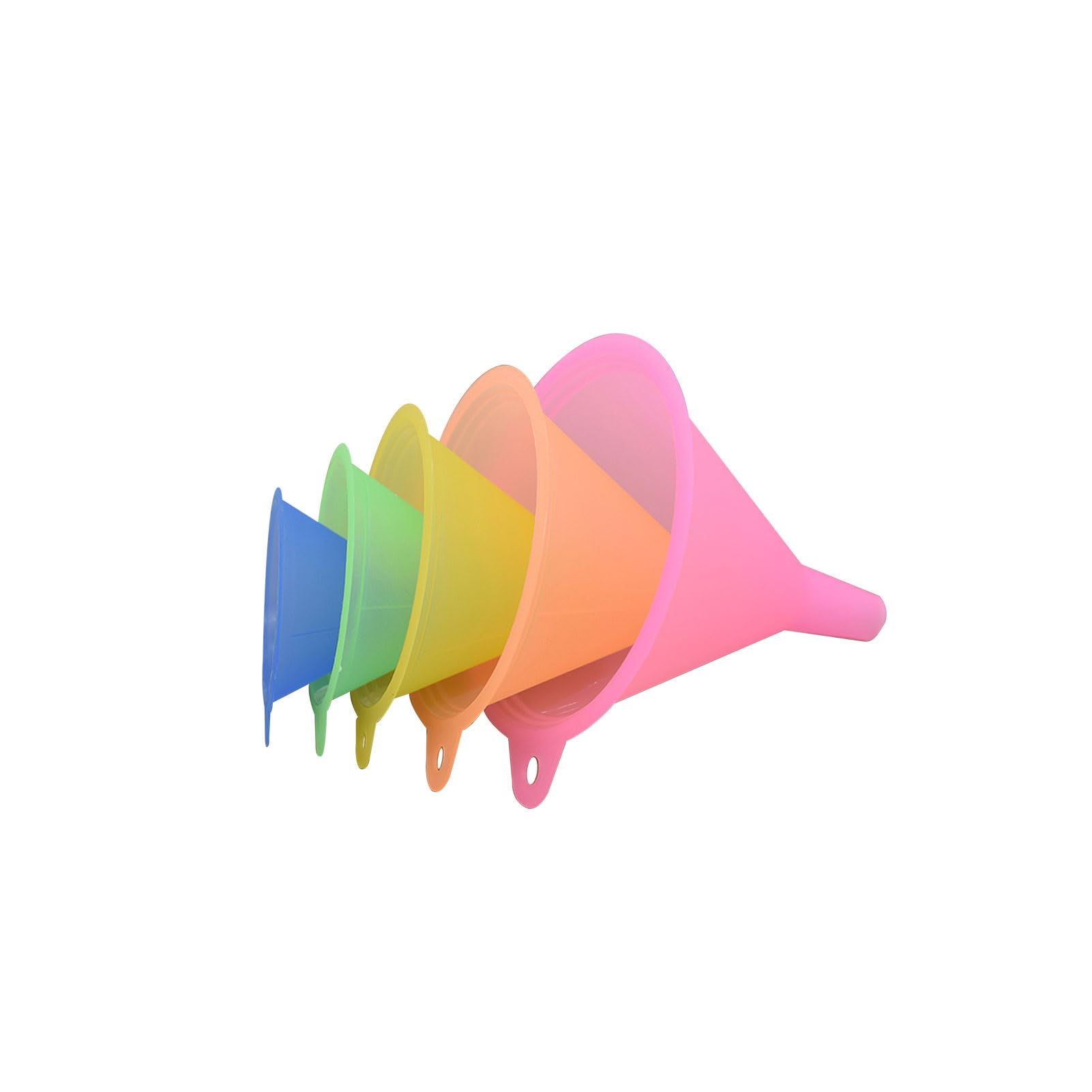 Ragyzity 5 Pieces Kitchen Funnel Set, Rainbow Kitchen Funnels for Filling Bottles or Containers, Plastic Funnel for Filling Bottles, Containers and Transferring Liquids or Powders