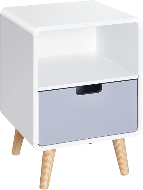 HOMCOM Wooden Bedside Table End Nightstand With Drawer Wood Lamp Desk Storage Unit Bedroom Scandinavian Nordic Style