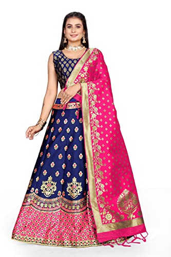 Image of LAHER Girl's Casual Wear Heavy Banarsi Jacquard Soft Silk Bridal Semi-Stitched Lehanga Choli With Dupatta Set.
