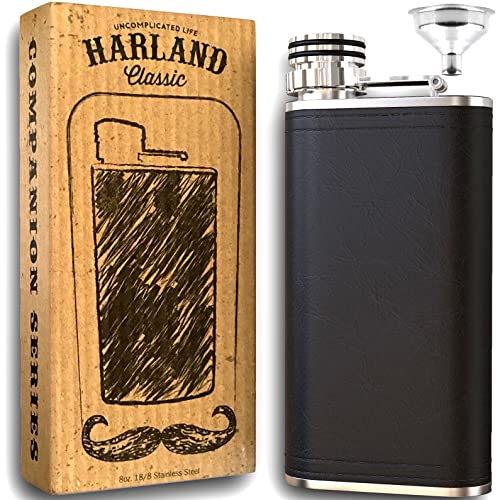 8Oz Grip Cap Pocket Hip Flask + Funnel (Jet Black) #TOP4