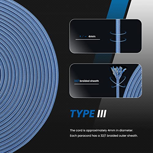 Abma Cord Paracord 620 lbs 4mm 9 Strands 100% Nylon 30M - Dark Blue & Silver Grey, Stripes-dark Blue & Silver Grey, 30 Meters - Image 4