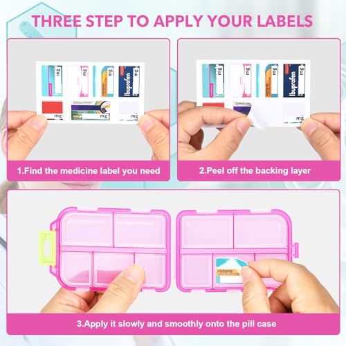 Image of Large Travel Pill Box with 189 Medicine Labels, 10 Compartments Travel Medicine Organizer Medicine Pill Organizer Travel Essentials Pill Organizer with Stickers (Pink, 1 Pack)