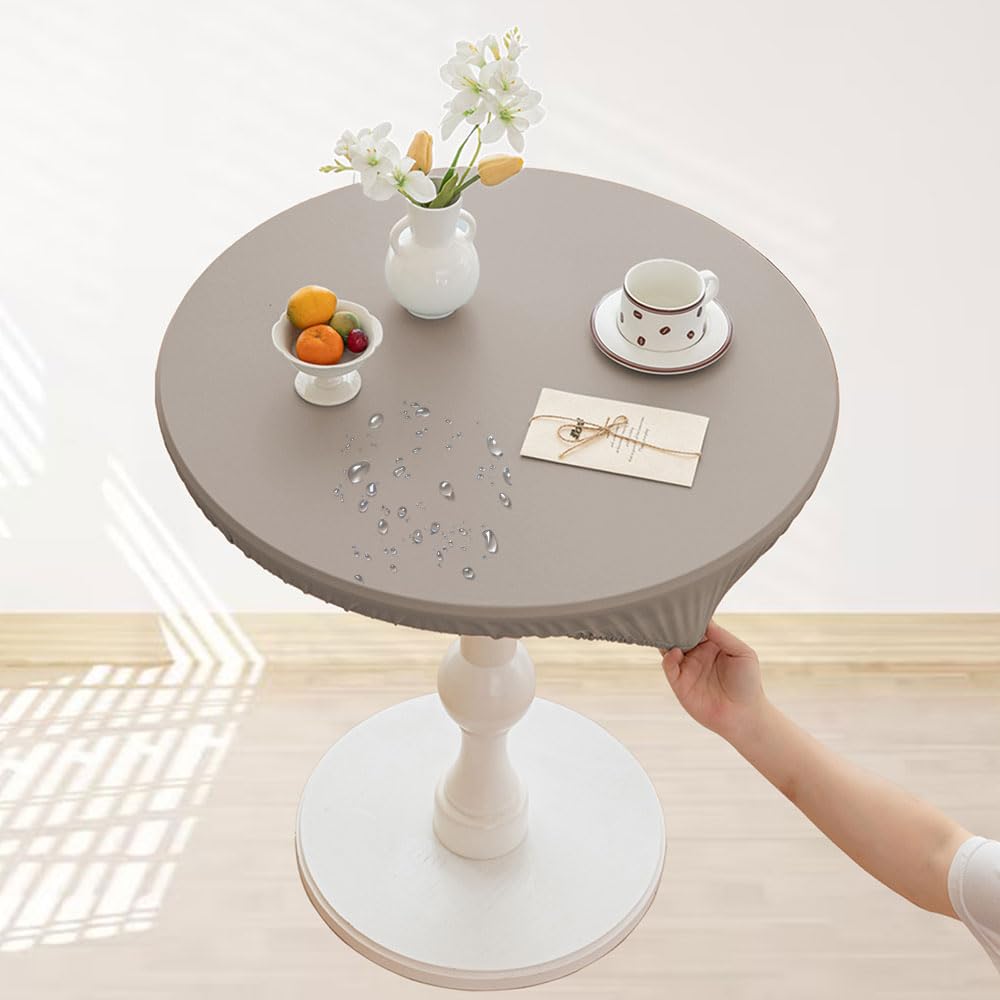 Lukery Fitted Elastic Round Tablecloth, Wipe Clean Tablecloths Waterproof Stain Resistant Table Decoration for Kitchen Garden Indoor Outdoor (Diameter 100cm,Elephant grey)