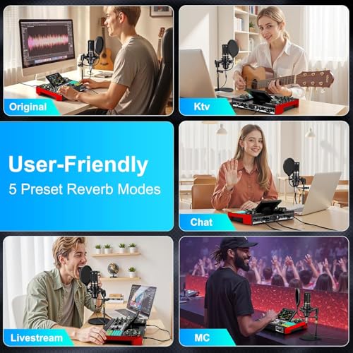 Image of Podcast Microphone Bundle for Live Streaming, Sound Card Audio Interface Mixer w 3.5mm Condenser Mic for Broad Casting with Voice Changer Denoise, Podcast Equipment Bundle for PC /Phone Gaming Singing