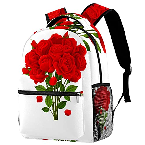 Sac à dos de voyage rose rouge pour filles et garçons avec porte-bouteille intégré