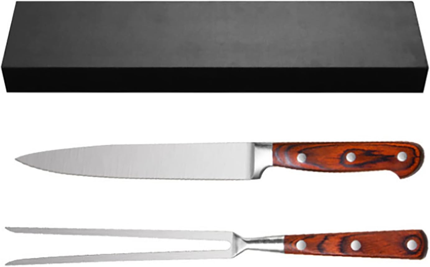 KARVING KING Stainless Steel Carving Knife and Fork Set With Real Wooden Handles (2 Piece), Triple Riveted, BBQ Tools, Grill Tools Set