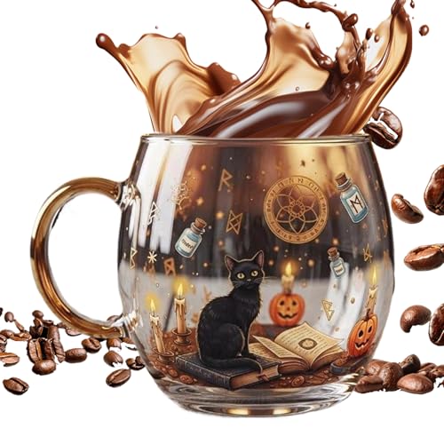 Baoqifong Vasos De Vidrio De Halloween | Taza De Halloween,Taza Moderna con Diseño Pintado para Té Bebidas Agua Caliente Bebidas Frías Leche | Fiestas Viajes Agua Caliente Adultos Bar En Casa
