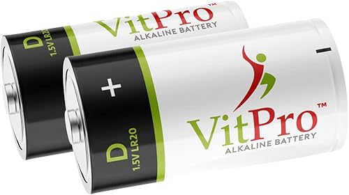 VitPro Baterías D Paquete de 4 Baterías alcalinas multiusos 5 años de vida útil Fácil de abrir Baterías premium (paquete de 4)