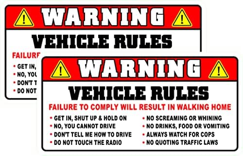 2 pcs Funny Vehicle Safety Warning Rules Sticker Decal, Adhesive Vinyl for Car Truck Window Bumper