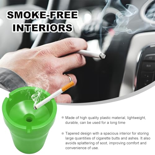 Image of Ohleats Car Ashtray, Smokeless Smellproof Windproof Self-Extinguishing Auto Ashtray, Portable Mini Vehicle Cigarette Trash Can Fits Most Cup Holder for Home Office, Car Accessories (Green)