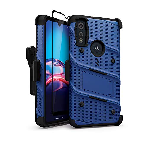 ZIZO Bolt Series for Moto E (2020) Case with Screen Protector Kickstand Holster Lanyard - Blue & Black