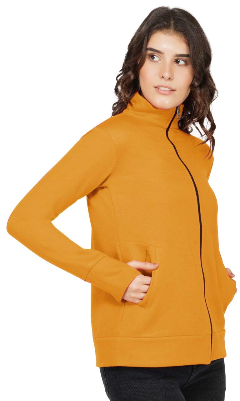 PALOMI Soft Shell Slim Fit Fleece Zipper Jacket with Sheered Thumb Cut and Stand Collar with Pockets for Girls and Women (Yellow Mustard, XXL) 1