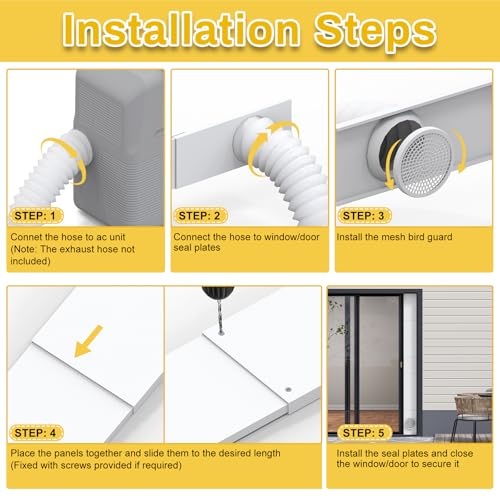 Powrocket Portable Air Conditioner Sliding Door Kit,6 Pack Portable AC Door Vent Kit,Adjustable Max Length 90 Inches Door Vent Kit,Sliding Window Seal Kit,Fits 5" Air Conditioner Exhaust Hose by Powrocket - Image 6