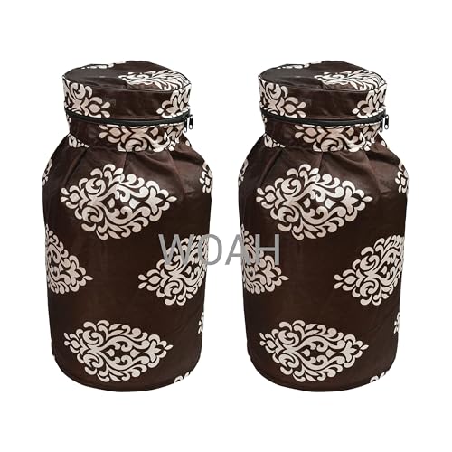 Image of Woah Cotton DustProof and Dustproof LPG Gas Cylinder Cover| Top Design Stain| Dust| DustProof PVC LPG Gas Cylinder Cover, Polyester Gas Tank Cover Fits StandardG (Pack of 2, Coffee Embroider)