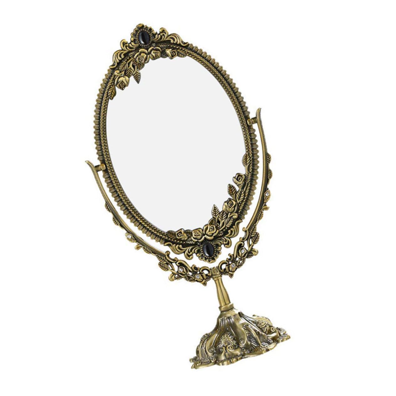 Miroir de maquillage retro en metal UKCOCO double face HD de bureau pour la maison