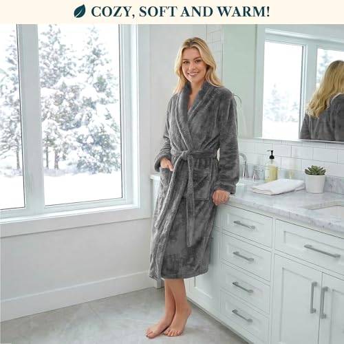 Image of PAVILIA Premium Womens Plush Soft Robe Fluffy, Warm, Fleece Sherpa Shaggy Bathrobe