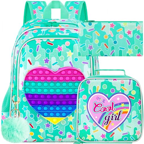 CCJPX 3PCS Backpack for Girls 16Kids Water Resistant Elementary Preschool Kindergarten School Bookbag with Lunch Box - Green