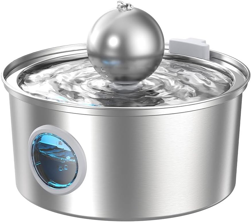 Automatic Stainless Steel Water Dispenser for Pets, Automatic Water Cycle, Fountain for Cats and Dogs (Long Window with Ball Mouth)