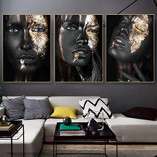 Conjunto De Impresión De Arte Africano Negro Oro Mujer Lienzo Pintura Pared Arte Imagen Sala De Estar Decoración Del Hogar Con Marco Cartel 45x Conjunto De Impresión De Arte Africano Negro Oro Mujer Lienzo Pintura Pared Arte Imagen Sala De Estar Decoración Del Hogar Con Marco Cartel 45x