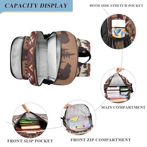 Brown Tribal Bear Backpack Girls Boys Elementary School Bags Bookbags Laptop Backpack Travel Daypack Safe Reflective Stripes4