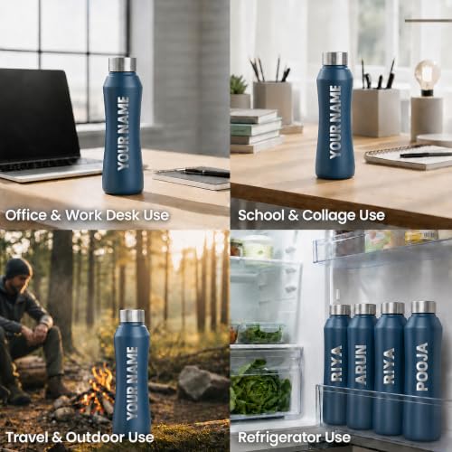 Image of Speedex Customised Stainless Steel Water Bottle 1 Ltr with Engraved Name - Personalised Screw Lid Bottle for Kids, Men & Women, School, Office, Gym, Teal Blue, Set of 1