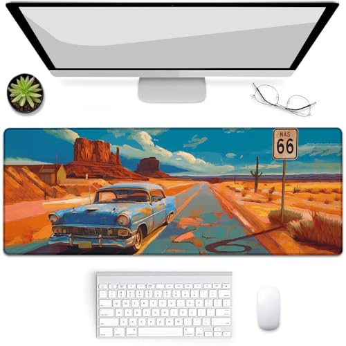 Tapis de souris Route 66 pour bureau gamer vintage 80x30 cm