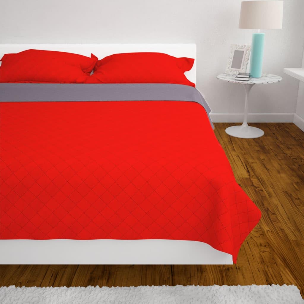Gesteppte Tagesdecke Rot Grau 170x210 cm Mikrofaser mit PP Füllung, Diamant Steppung für Bettdecke, Gästebett, Schlafzimmer Komfort, Winter bis Ganzjahr Wärme