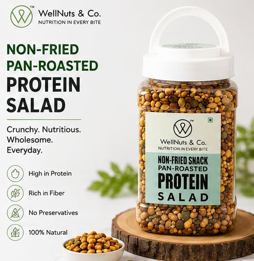 Image of WellNuts & Co. Healthy Snack Combo Pack of 4 |Jowar Puffs Tangy Tomato - 200g, Protein Salad - 425g, Quinoa Puffs Smoked Garlic - 200g, Quinoa Salad - 325g| Roasted & Ready to Eat Snacks | High Protein & High Fiber Combo | Snacks for Healthy Everyday