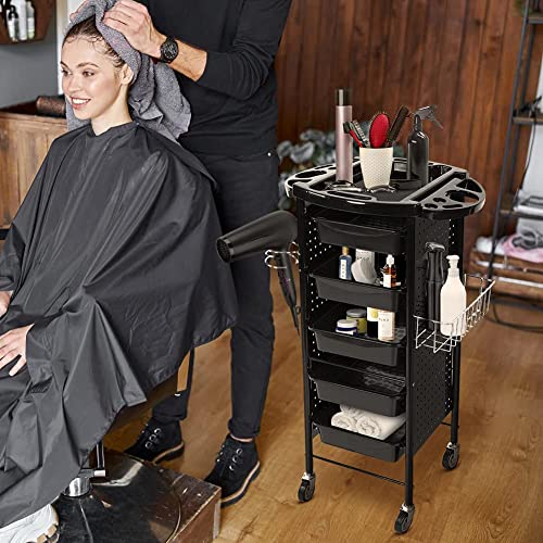Arbeitswagen Friseur 6 Etagen Haar Salon Lagerung Trolley Cart mit Rädern Fönhalter 5 Schubladen 95 x 53 x 44cm
