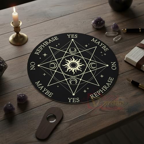 Image of Dowsing Board with Brass Pendulum | 6 Inch | Sun Board | Metaphysical Message Board | Acrylic Divination Board | Spirit Board | Witch Board | Pendulum Assorted