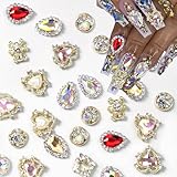 KACHIMOO 24pcs Luxury Nail Charms Laser Design Heart Nail Charm Alloy Gold Nail Art Rhinestones Nail Gems Shiny Nail Art Supplies for Women DIY