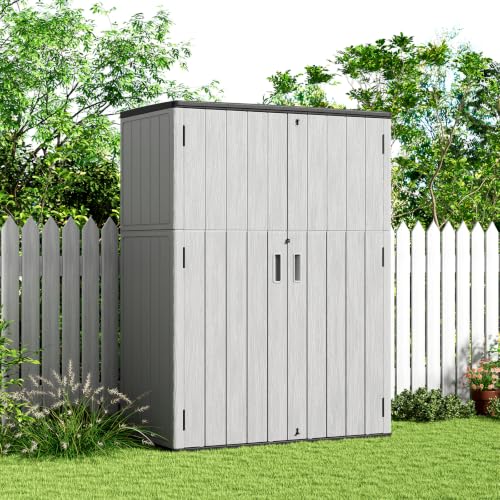 Image of KINYING Outdoor Storage Shed,57Cu.ft Resin Vertical Outdoor Storage Cabinet