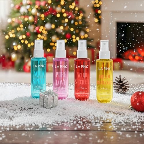 Image of LA PINK Body Mist Woman Gift Set for Valentine's Day | Long Lasting Deodorant Spray with Vanilla, Citrus, Oud & Sweet Honey | Body Mist Perfume for Men & Women | Premium Valentine Gift Pack for Couple | Set of 4 (50ml Each)