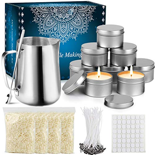 Tobeape Candle Making Kit Supplies, DIY Candle Craft Tools Candle Tins, Beeswax, Stainless Pouring Pot, Candle Wicks, Wicks Sticker, Wicks Holder and Spoon for Beginner Professionals