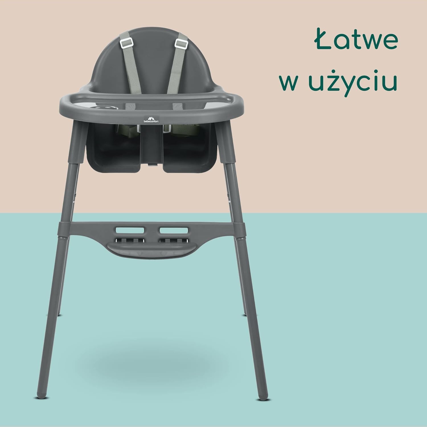 Bebeconfort Meely, regulowane kszesełko do karmienia 2 w 1 zmienia się w krzesełko dla dziecka, 6 miesięcy - 3 lata (maks. 15 kg), lekkie (3,3 kg), łatwo się czyści, 5-punktowa uprząż, Dark Grey