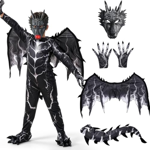 Kids Dragon Costume, Boys Dragon Halloween Costume with Mask, Wings & Tail - image 8
