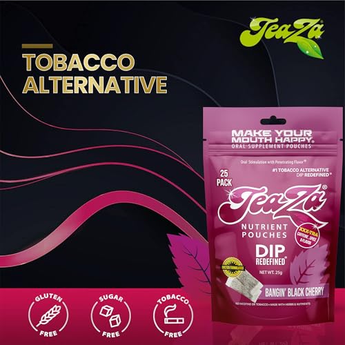 Teaza Herbal Energy Pouches, Alternative Nicotine Free Dip, Alternative Snuff Healthy Dip Pouches, Bangin' Black Cherry (2 Pack)