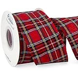 Size: 2-1/2 inch wide ribbon, continuous 10 yards per spool, convenient for you to use and store Linen Fabric: Made of Polyester material, which has delicate texture, exquisite stitching, not fray easily Holiday Plaid: Classic holiday color and plaid...