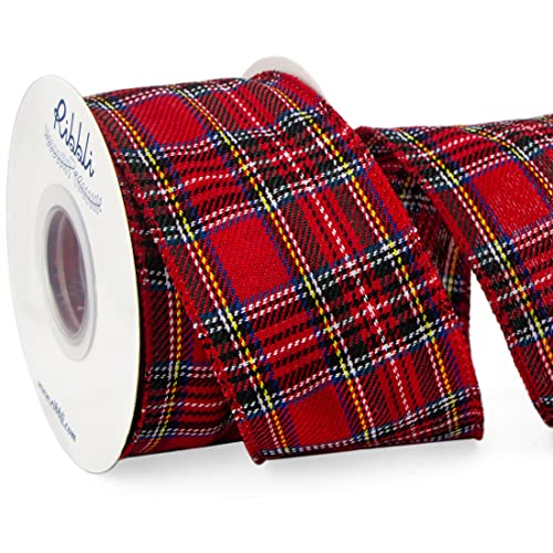 Ribbli Christmas Plaid Wired Ribbon, Red Plaid Ribbon 2-1/2 Inch