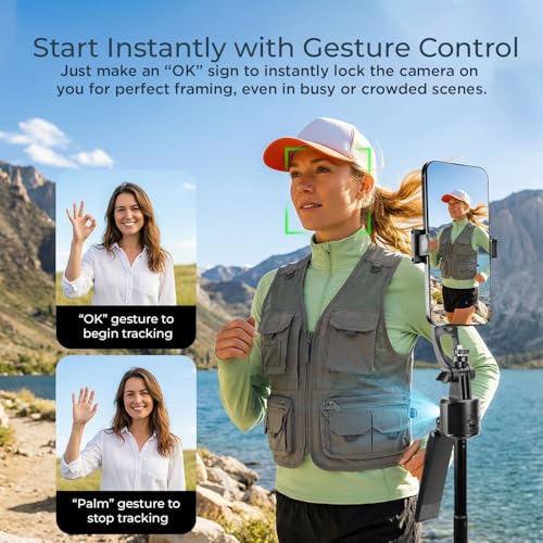 Image of HIFFIN H8 AI-Powered 360 Auto Face Tracking Selfie Stick Tripod with Sensor, 63-inch /160 cm Aluminium Extension Stand for Mobile & Camera, Quad-Leg Stability, Auto Rotation for Vlogging & Shooting