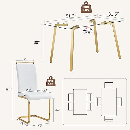 Miniatura 4 de Juego de Mesa de Comedor de Vidrio de 51", Juego de Mesa de Comedor para Cocina Pequeña para 4 con Sillas, Superficie de Vidrio Templado con Patas